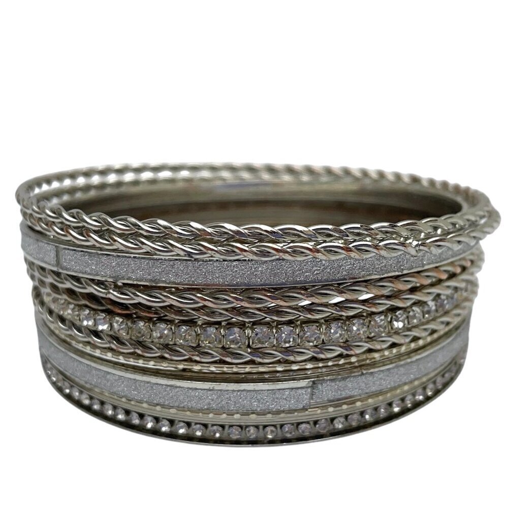 Silver Tone Bangle Bracelets Set of 21 Individual Bracelets